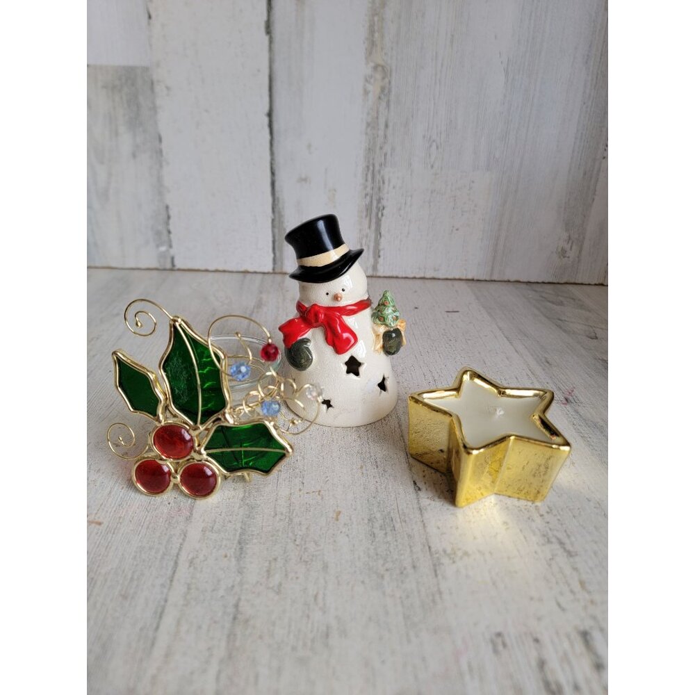 Mistletoe tea light holder snowman candle cover‎ star set Xmas decor